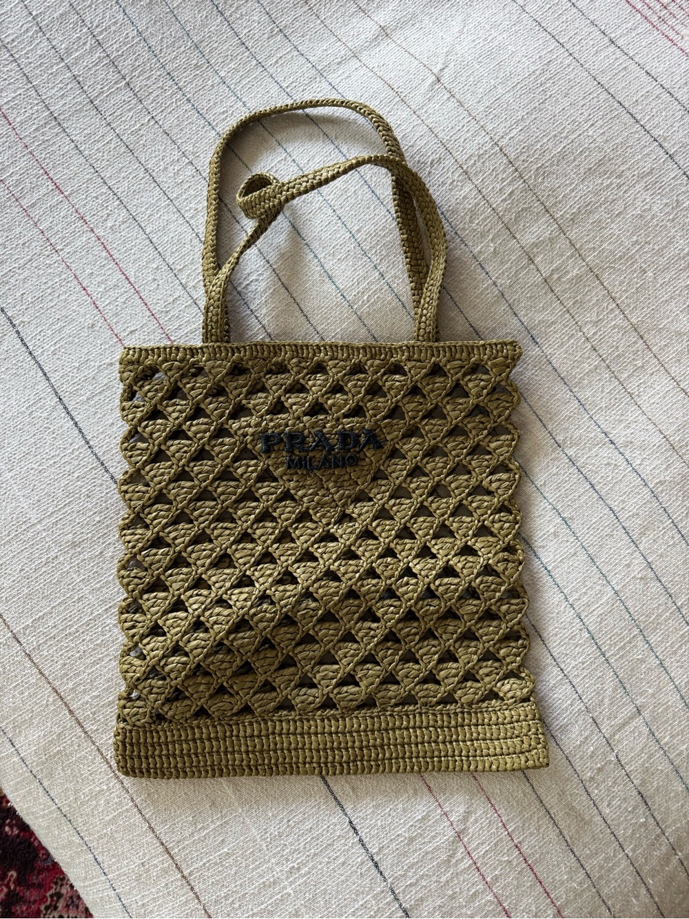 Prada Olive Green Crochet Tote